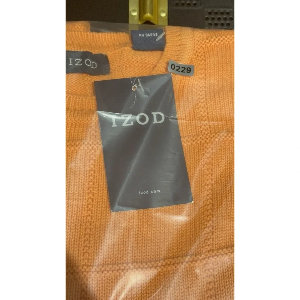 IZOD Sweater Mens Medium Orange 100 Cotton Crewneck Classic Fit NEW
